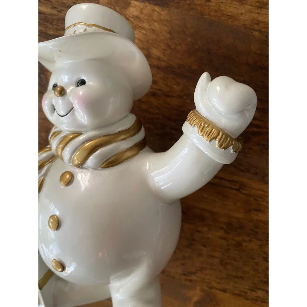 Terry Redlin Waving Snowman Figure with Holiday Christmas Scene